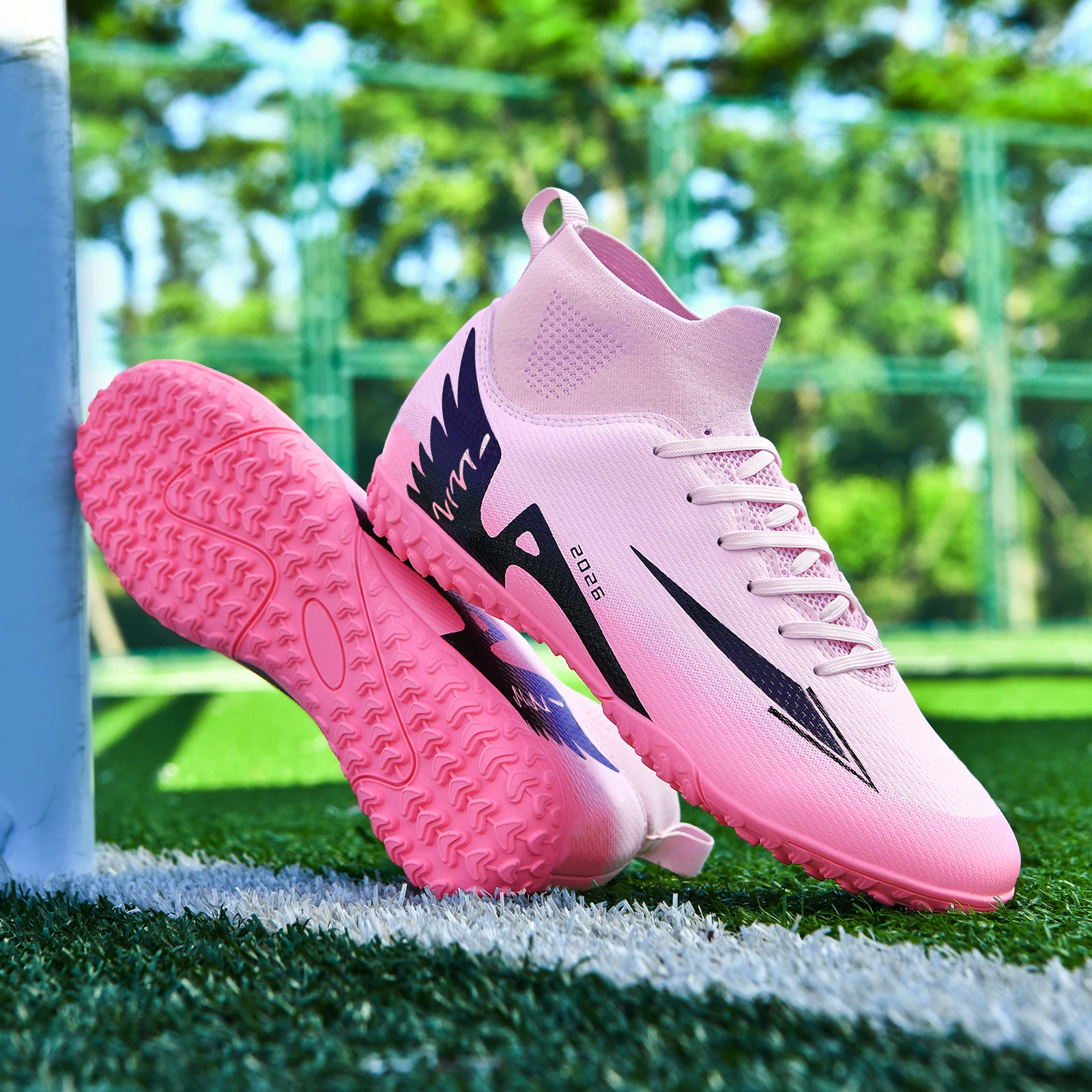 Soccer Cleats for Mens Womens Turf Indoor Soccer Shoes Unisex High Ankle TF Football Boots Youth Baseball Rugby Training Shoes