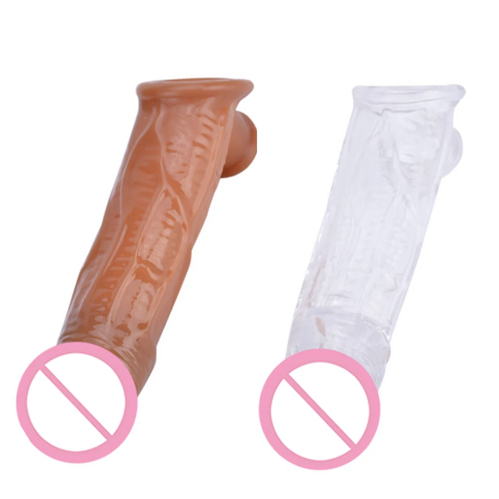 Reusable Penis Sleeve Dick Extender Enhancer Realistic Dildos Condom Delay Ejaculation Cock Ring Testis Bondage Sex Toys For Men