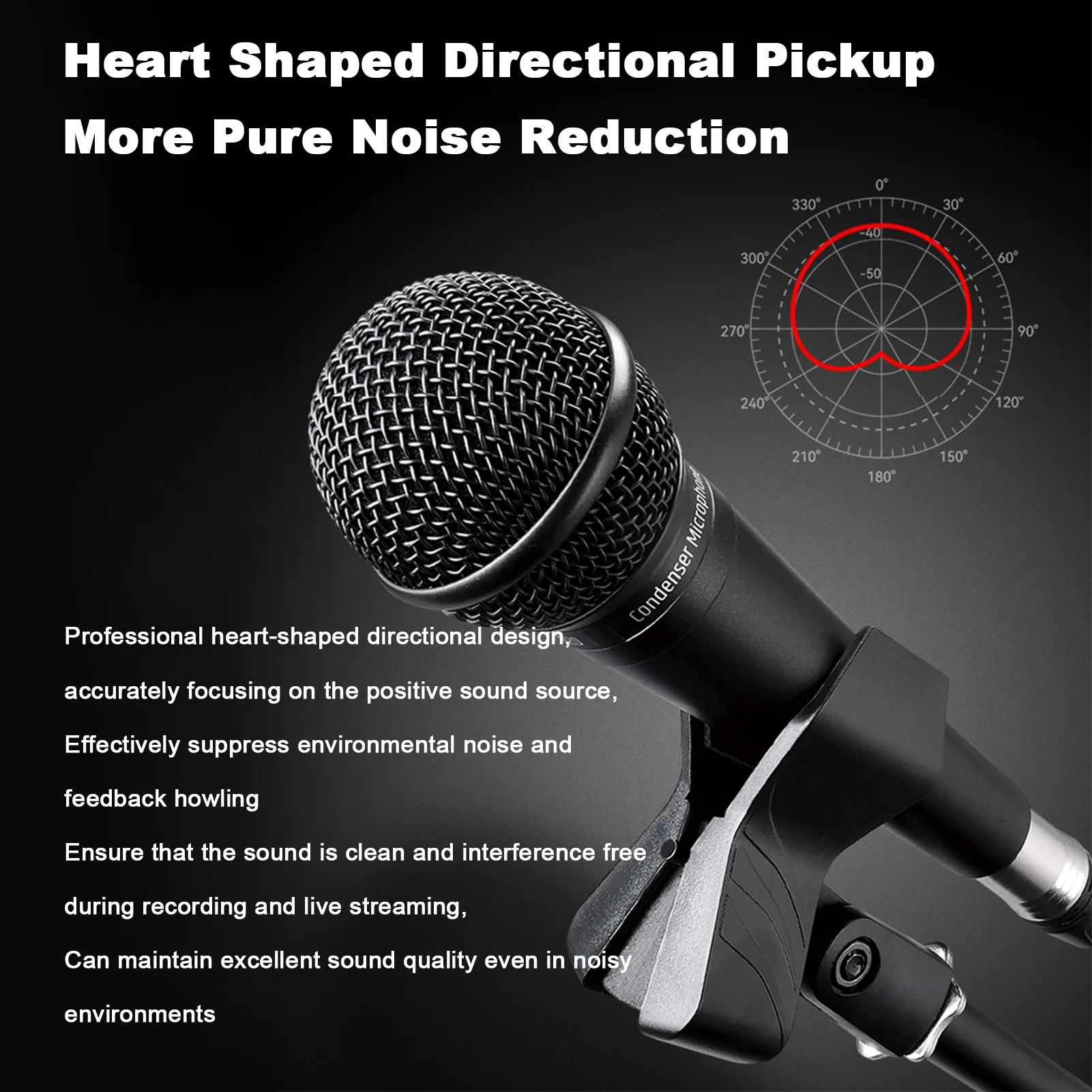 ميكروفون مكثف محمول باليد، ميكروفون احترافي بقوة 48 فولت، قوة فانتوم لأداء تسجيل البث المباشر، جسم من سبائك الزنك #5