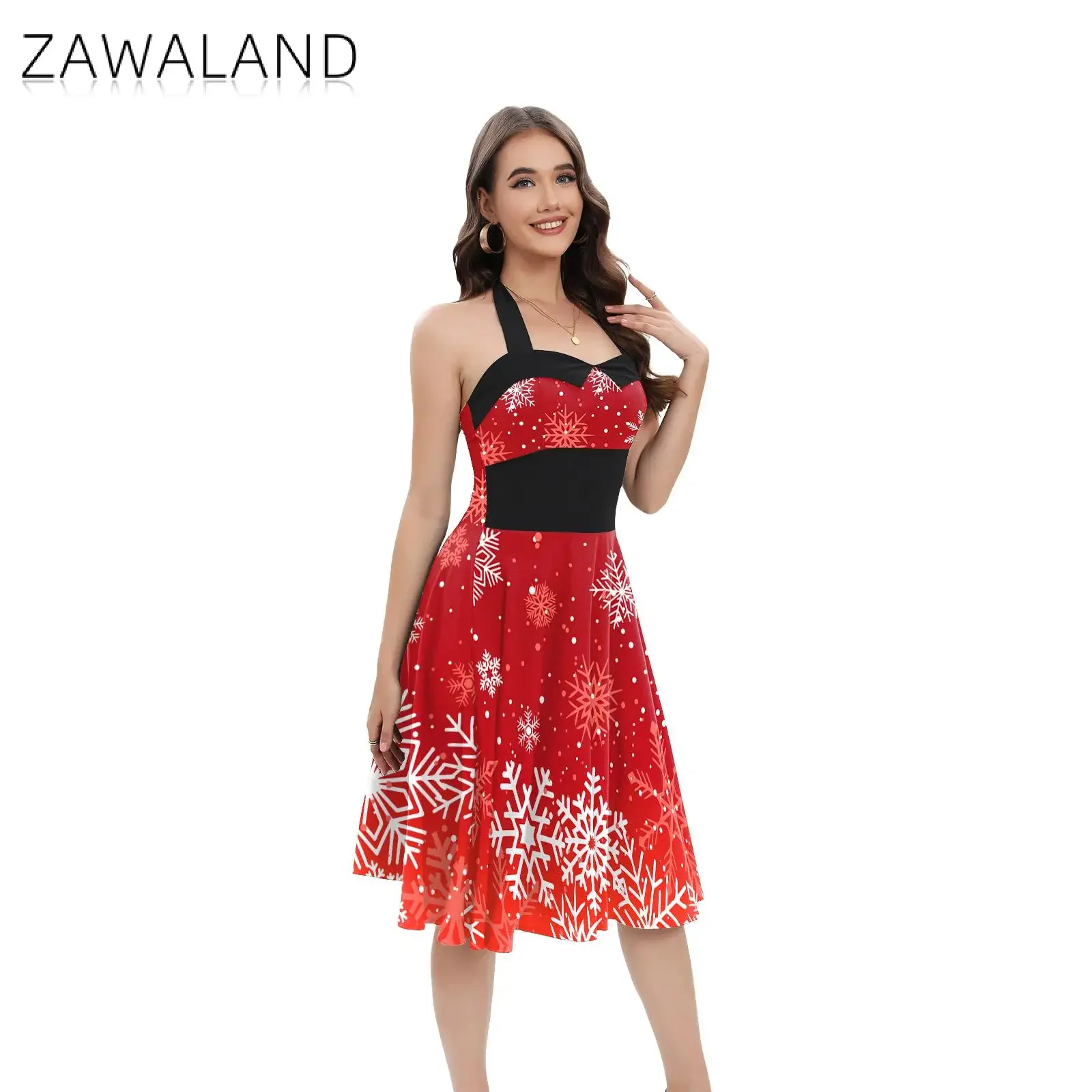 ZAWALAND Women Dress Christmas Cosplay Costumes Snowman Snowflake Printed Long Sleeve Dresses Xmas Carnival Party Fancy Dress