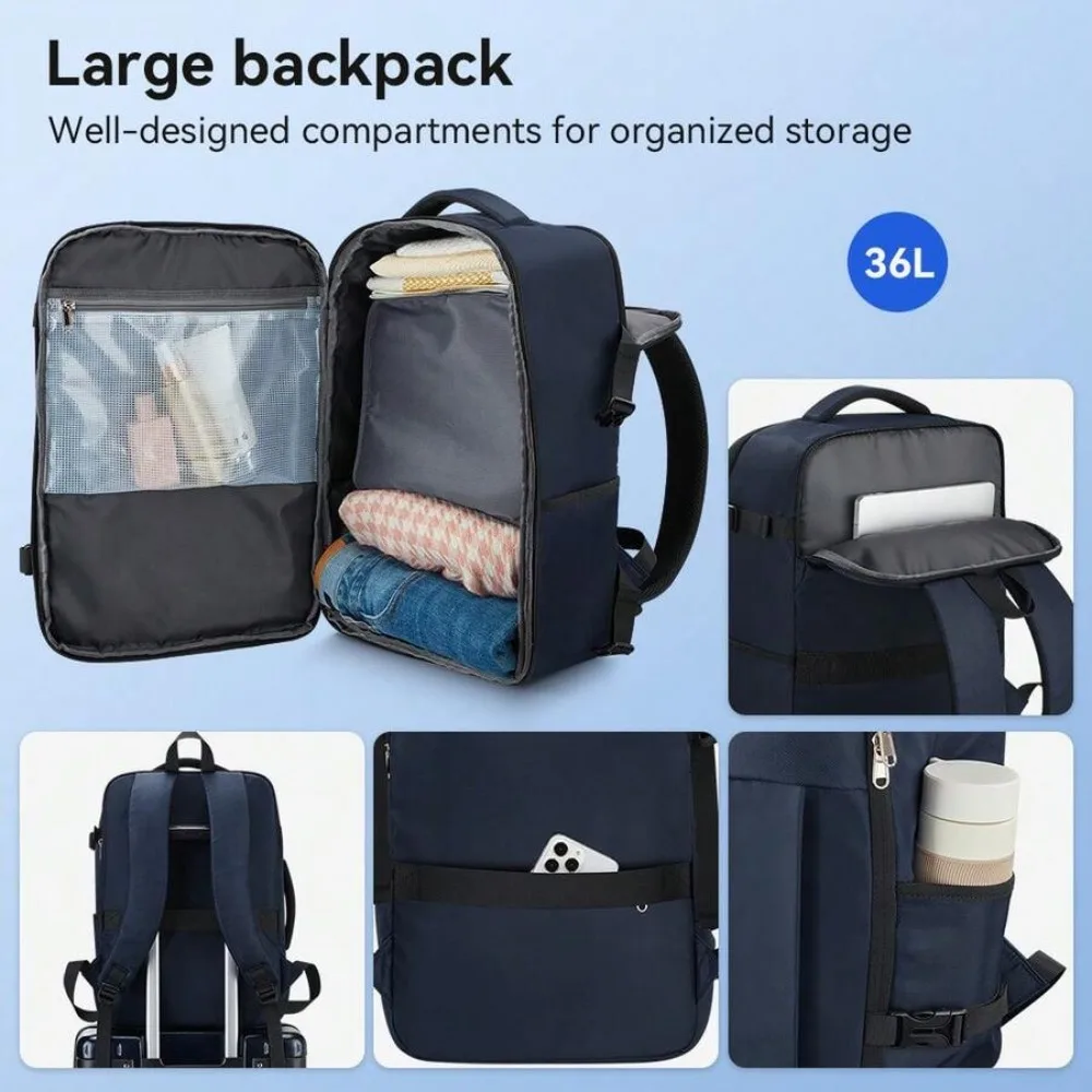 3 Piece 20 Inch Carry On Luggage Set Hard Shell Suitcase with Travel Backpack and Makeup Bag TSA Lock 360 Degree Spinner Wheels Lightweight Durable ABS PC Material Expandable Rolling Suitcase for Women Men Business Weekend Travel Fits Airline Overhead Bin view 7