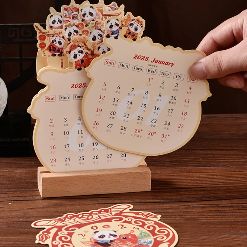 2025 Bloomy Flower Desk Calendar Creative Wooden Card Calendar High Quality Desktop Calendar Illustrator Card Insertion Calendar