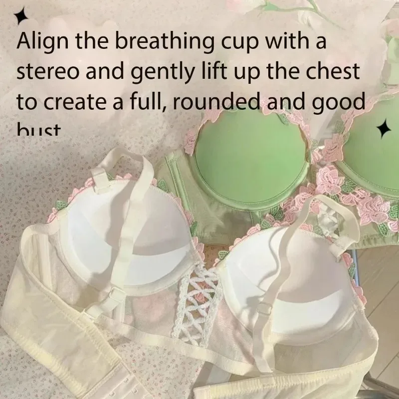 Zoete bloemenlingerieset Crème kanten bralette Leuke push-up bh voor dames met kleine buste Puur en sensueel geborduurd draadloos