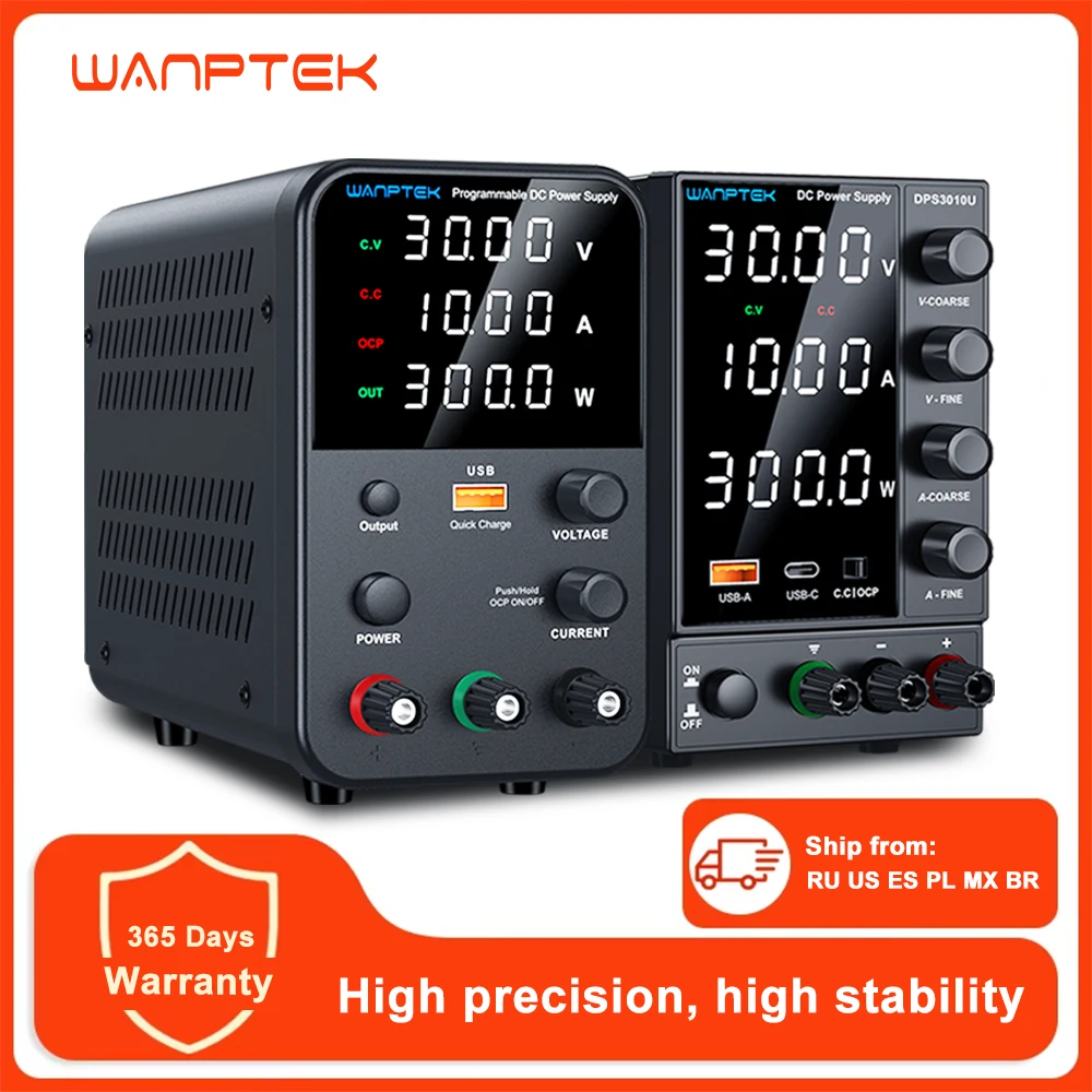 Wanptek Zasilacz DC 30V 10A 60V 5A 120V 3A Regulowany zasilacz laboratoryjny z szybkim ładowaniem USB Zasilacze stołowe