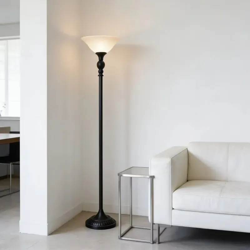 Custom Handmade Single Metal Floor Lamp with Marbled White Glass Shade for Interior Decor Modern Standing Light Fixture