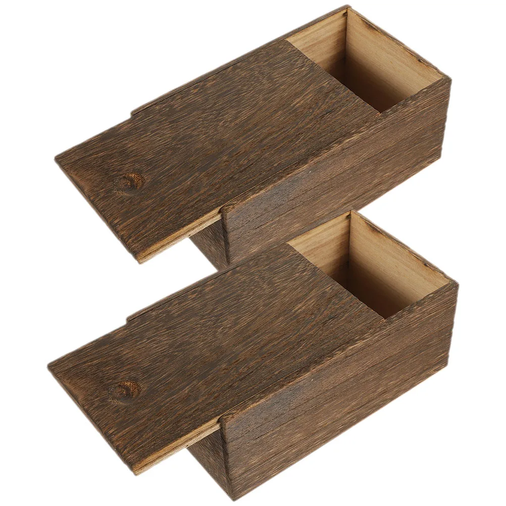 

2 Pcs Pull Box Wooden Storage Gift Boxes Lid Natural Moving Retro Jewelry Organizer