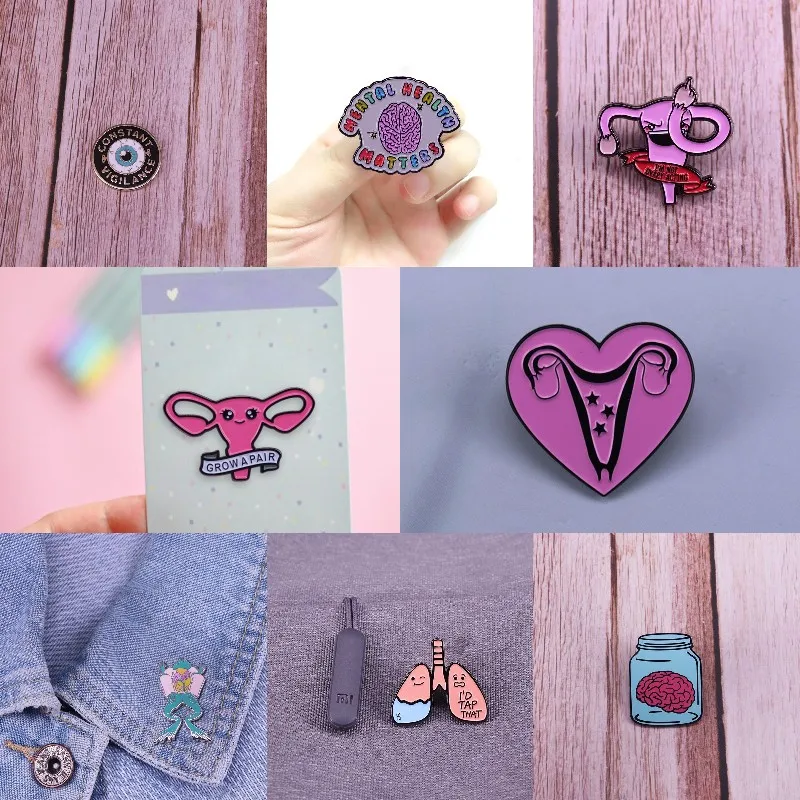 Grow A Pair Uterus Ovaries Feminist Brain Enamel Brooch Pin Metal Badge Lapel Backpack Hat Pin Women Fashion Jewelry Accessories