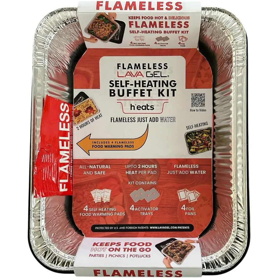 

SelfHeating Buffet Kit for Outdoor Parties and Catering Events Flameless Food Warmer Set with 4 Trays 4 HalfSize Heat Pads and