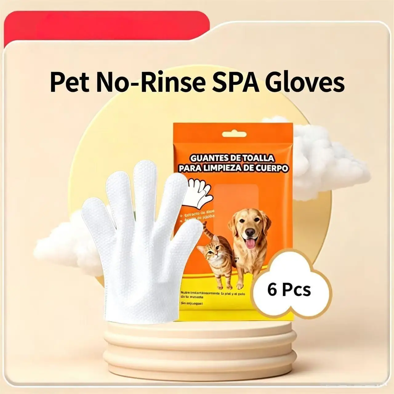 6 Pcs Pet Dry Cleaning Wet Wipes Wash Free Cleaning Thick Gloves Cat and Dog Pet Cleaning Products Remove Odor