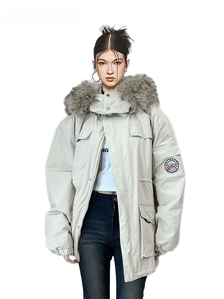 

Женское зимнее стеганое пальто со съемным меховым воротником из тонкого хлопка, спецодежда средней длины, съемное стеганое пальто