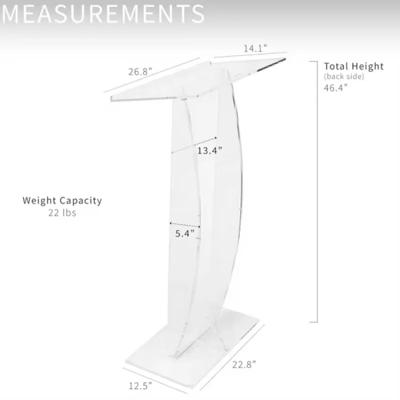 Smooth and transparent acrylic podium, Lucite demonstration podium with 27 inch reading surface platform, suitable for office