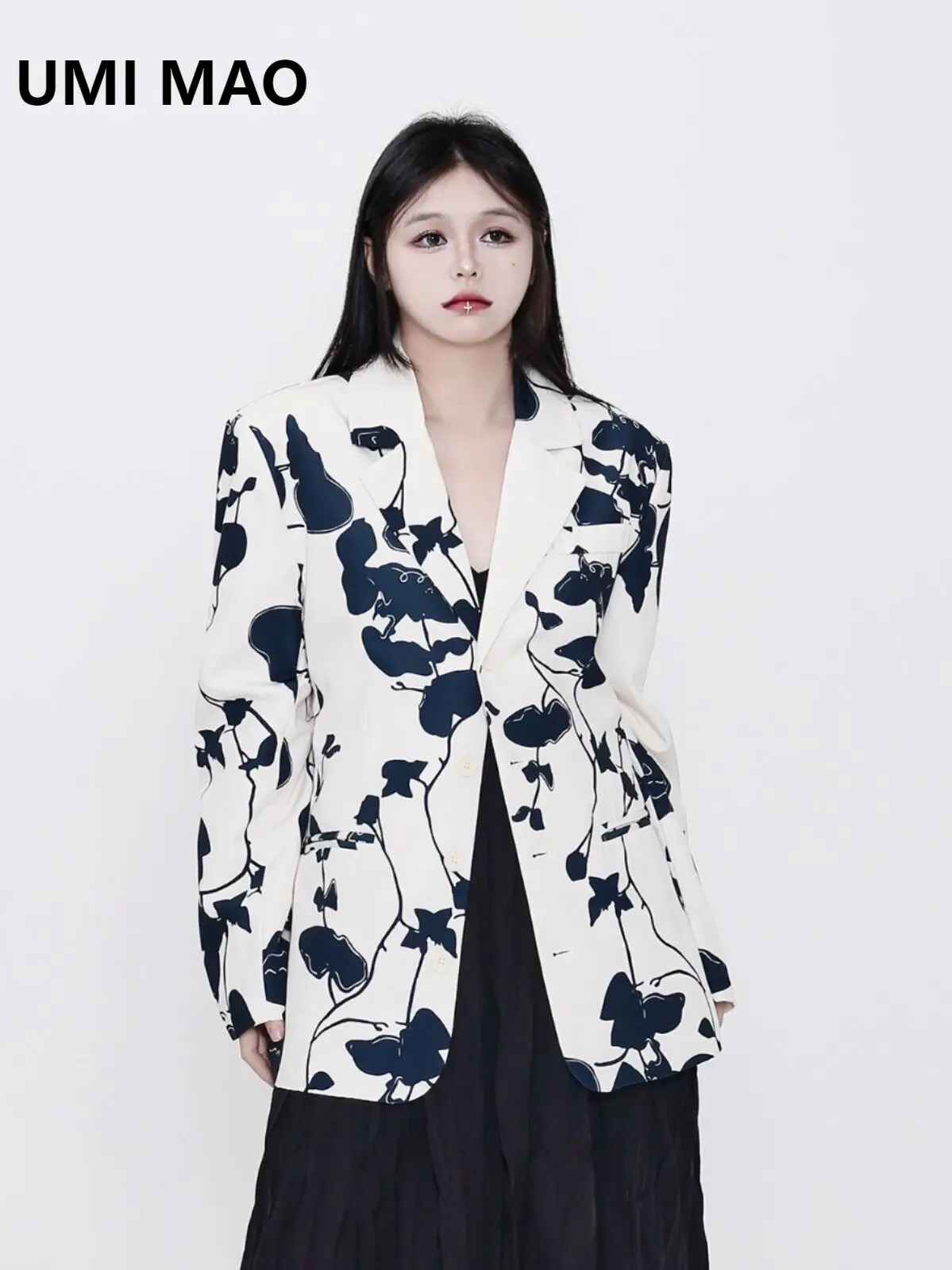 

UMI MAO 2024 New Niche Coat Printed Women's Double Breasted High End Personalized Street Loose Blazer Jacket Women