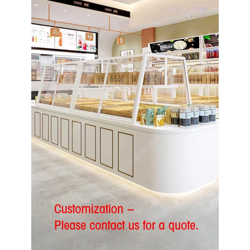 custom.Commercial Supermarket Showroom Snack Display LED Lighting Heavy Duty Customizable Varnished Wood Glass