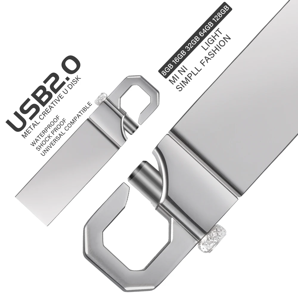 

Metal Keychain USB 2.0 Flash Drive 4G 8G 16G 32GB 64GB 128G Gift Pen Drive 100% Real Capacity Memory Stick U Disk Waterproof