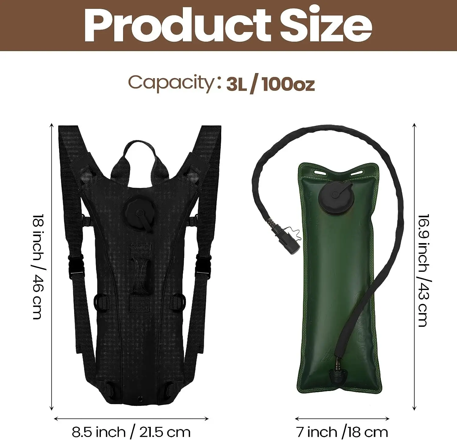 Tactical Hydration Pack Backpack Water-proof Nylon Water Bag with 3 Liter Bladder for Hiking Cycling Climbing