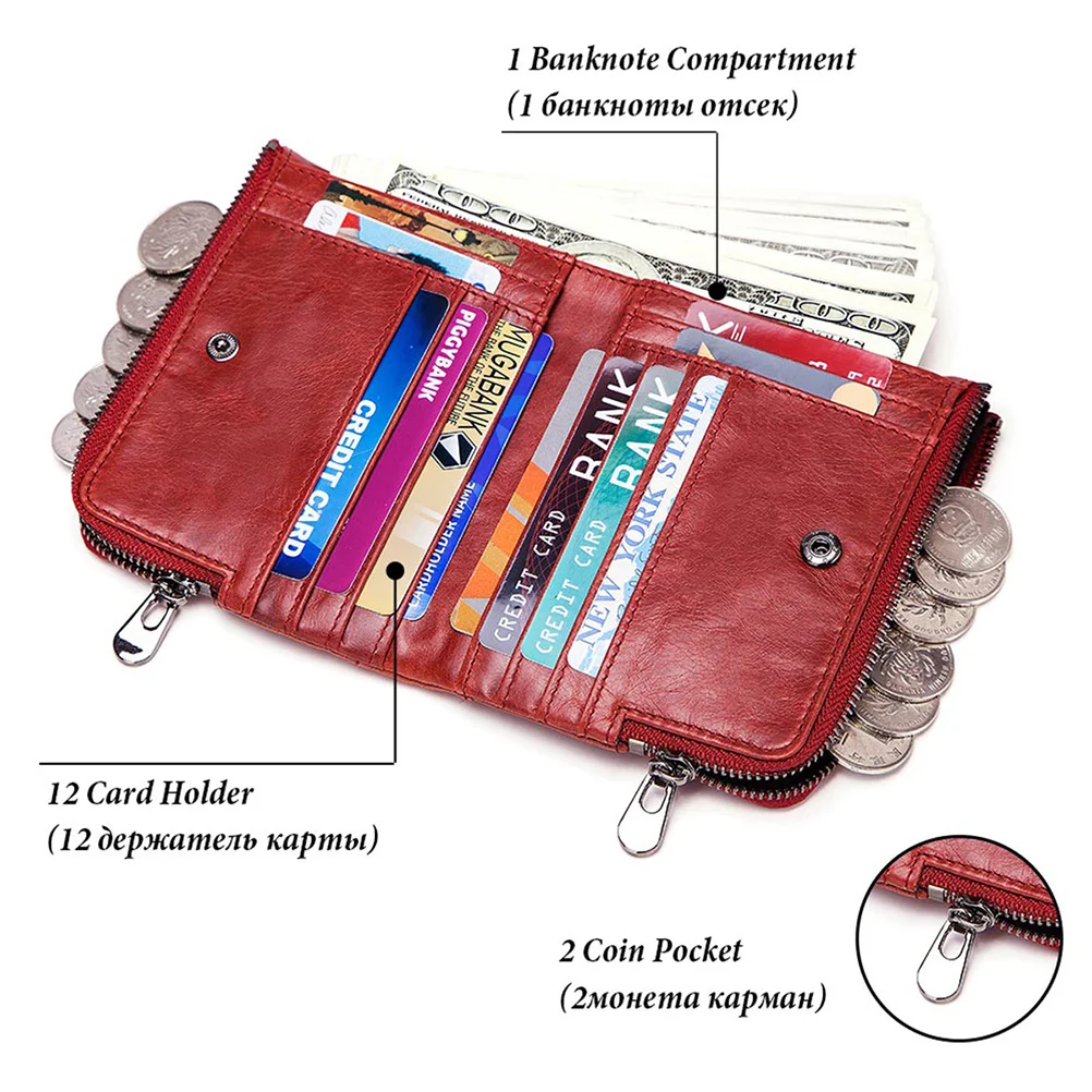 

Men Red Anti-Theft Rfid Slim Clutch Wallet Multifunction Credit Card Holder Coin Purse Travel Daily Use