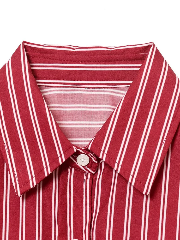 قميص نسائي فضفاض مخطط بأكمام طويلة وياقة أنيقة ومتعددة الاستخدامات على الطراز الأوروبي #4