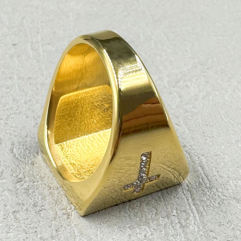 Hip hop Punk Christ Cross Chunky Ring luxury for Men Women 316L Stainless Steel With Rhinestone Religion Prayer Male  Jewelry