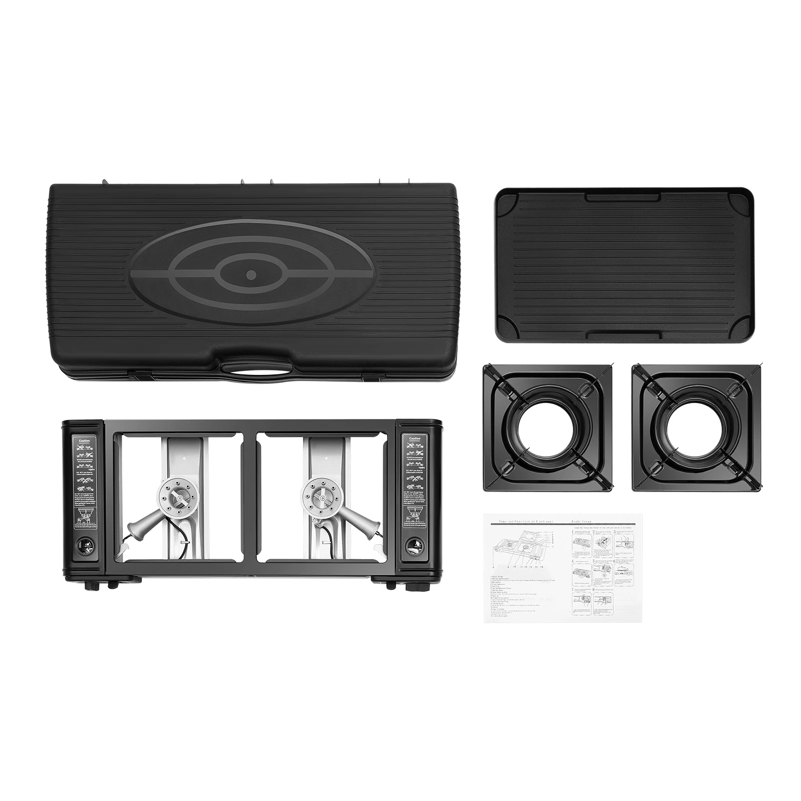 مخيم الشيف الثنائي 2 الموقد البيوتان موقد 42 سنتيمتر صينية شواء قفل التبديل المزدوج 1.15 كيلو واط القلي الغليان التخييم نزهة