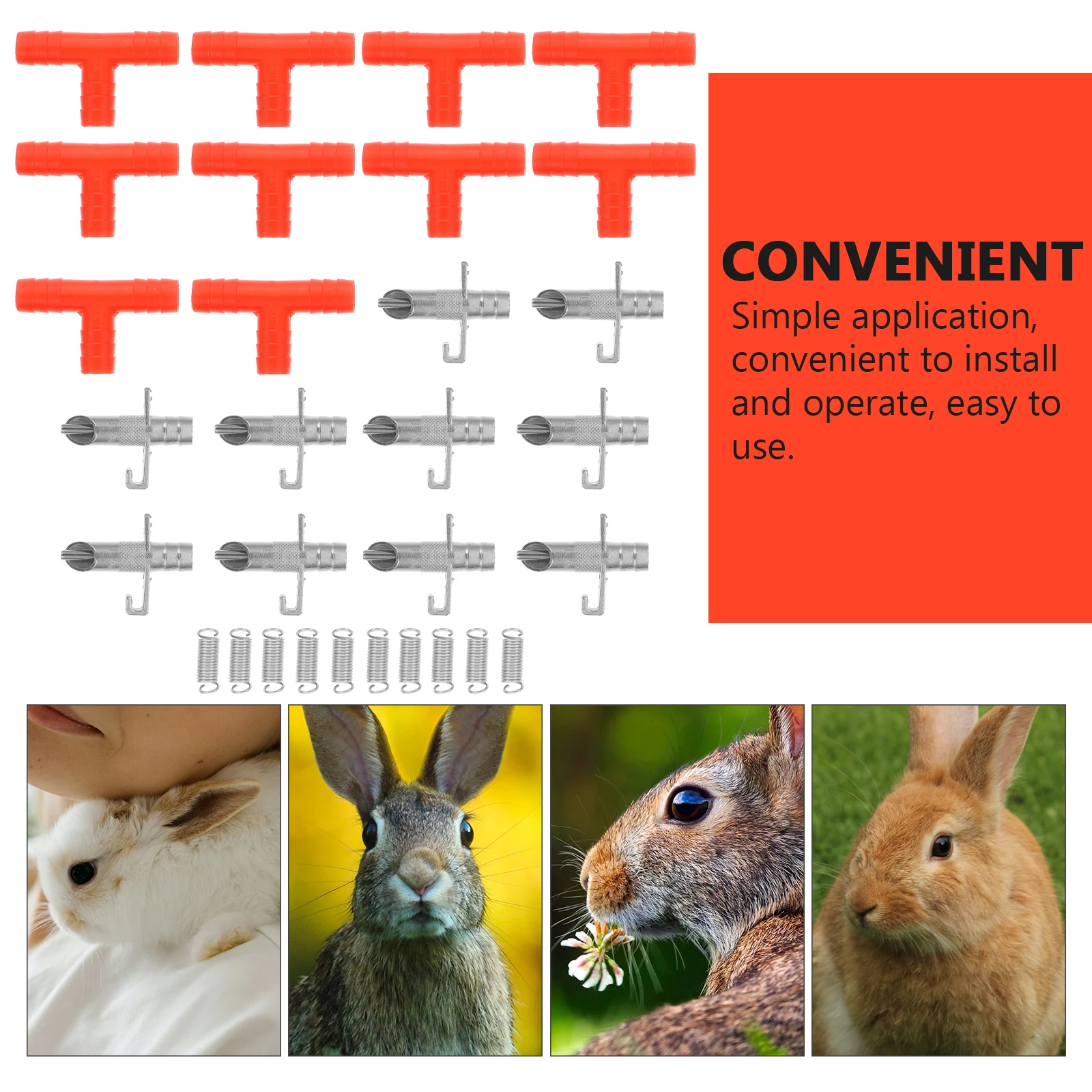

10Sets Automatic Rabbit Waterer Spring Design Drinking Equipment Durable Rabbit Drinking Fountain Feeder Billed Drinker