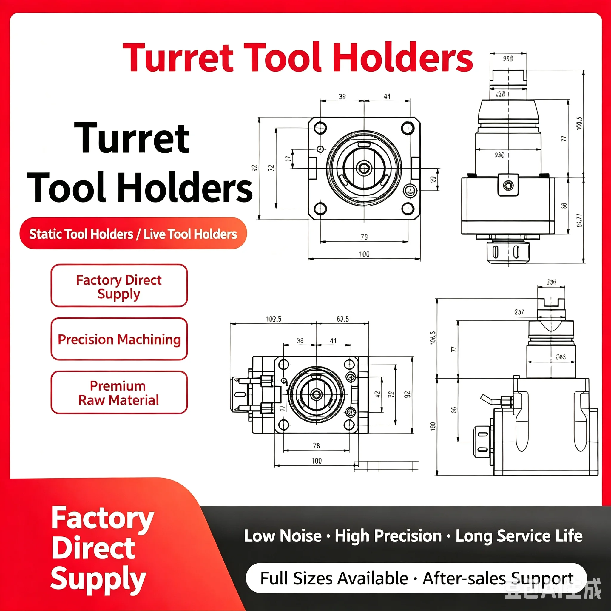 Turret Static & Live Tool Holder Fit M06 M08J CNC Lathe Face Boring Double Outer Diameter Tool Block High Precision Customizable