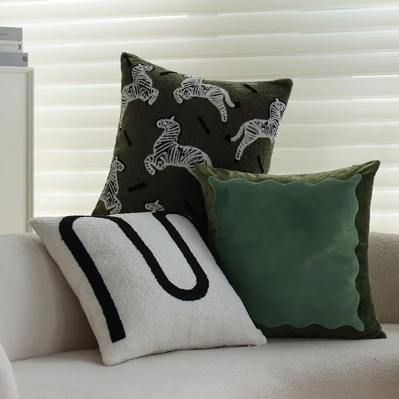 

Nordic Olive Green Cushion Cover Teddy Plush Modern Simplicity Pillow Covers Decorative Home Design Pillow Case Living Room