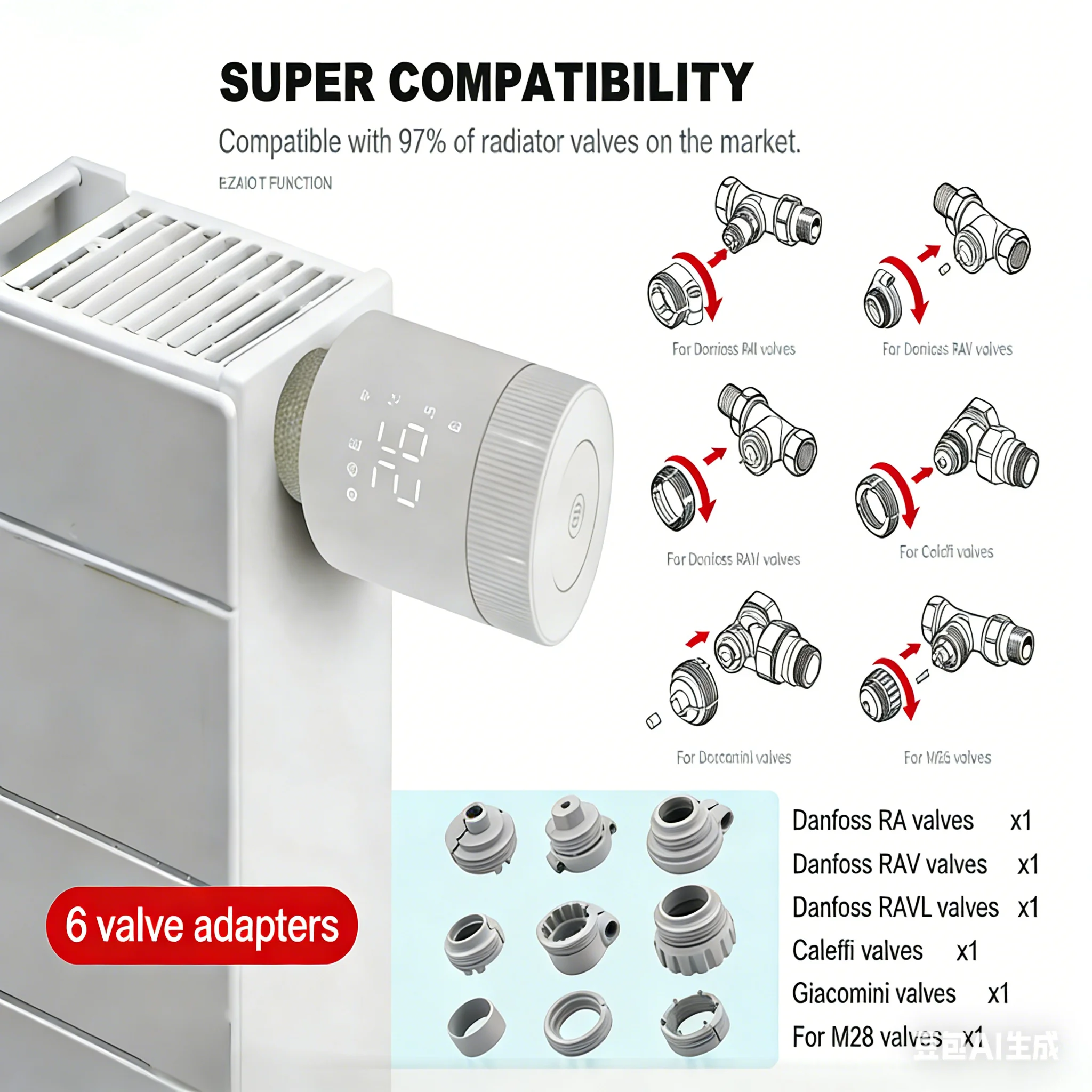

TRV Valve Adapters Connector for Tuya Zigbee WiFi Smart Radiator Thermostat Valve M30*1.5/M28*1.5 Head Adaptor TRV602/TRV604