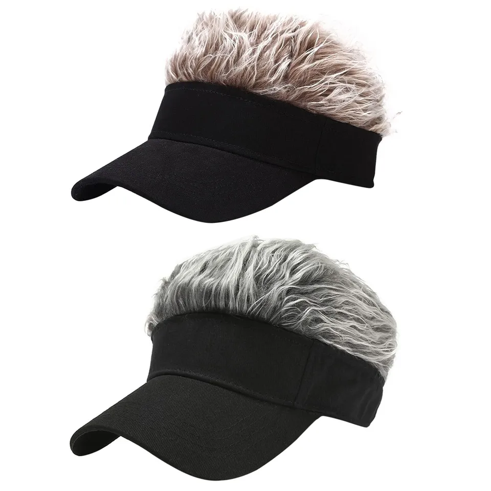 Funny Men's Visor Hat with Fake Hair