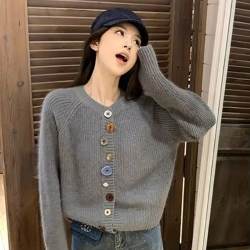 Korea Chic Lazy Knit Long Sleeve Cardigan New Western Style All-match Loose Slim Jumper Trendy Hot Sell Exquisite Mujer