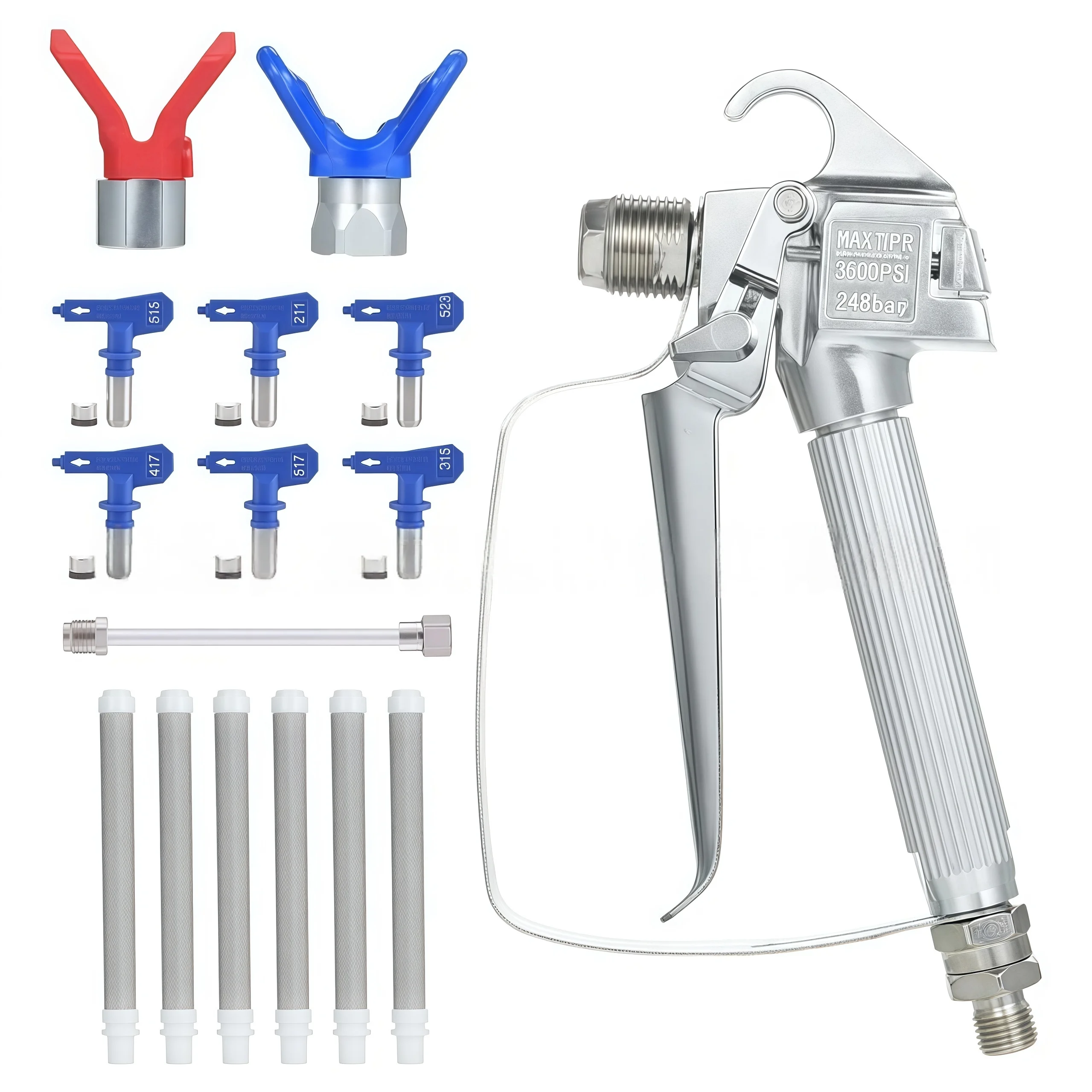 3600psi高圧エアレスペイントスプレーガンセット（6つのノズルと20cmロッド付き）、ユニバーサルラテックス-オイルペイントスプレーヤーアクセサリー
