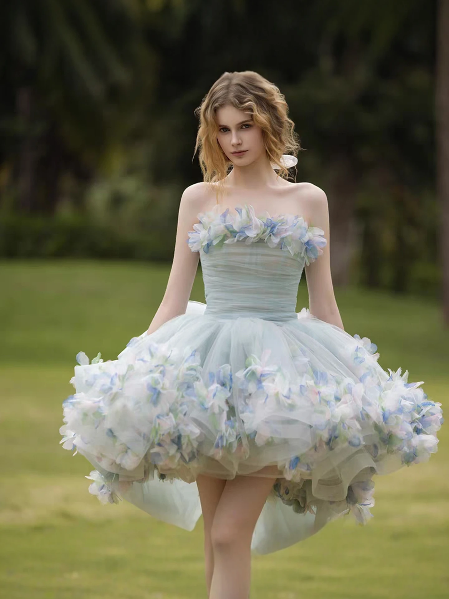 

Morning Robe Short Puffy Princess Skirt Wedding Dress Floral Print Birthday Party Adult Ceremony Green Color Chinese Style Wo...