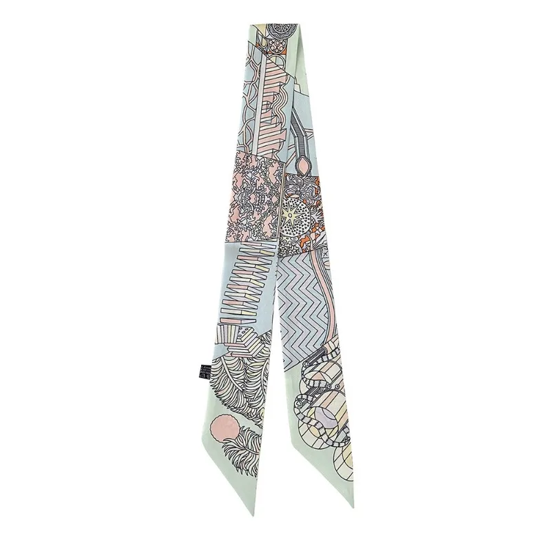 New Women Scarf Skinny Silk Geometry Print Bandana Small Handle Bag Ribbons Female Neckerchief Head Scarves & Wraps