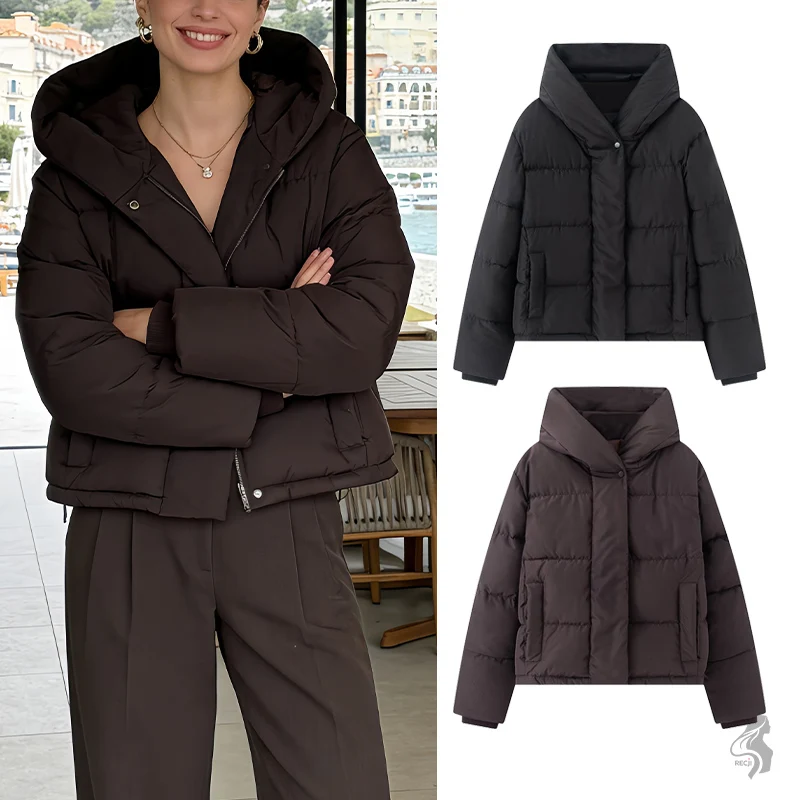 

Women Winter Coats Autumn And Winter Quilted Short Jacket For Women With Hood Simple Pockets Casual And Commuting Warm Coat