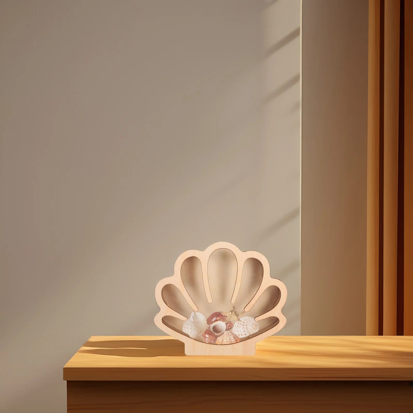 

Wooden Seashell Box Versatile Display Case Sturdy Container for Small Items Home Decor Multi-Function Seashell Shaped Box