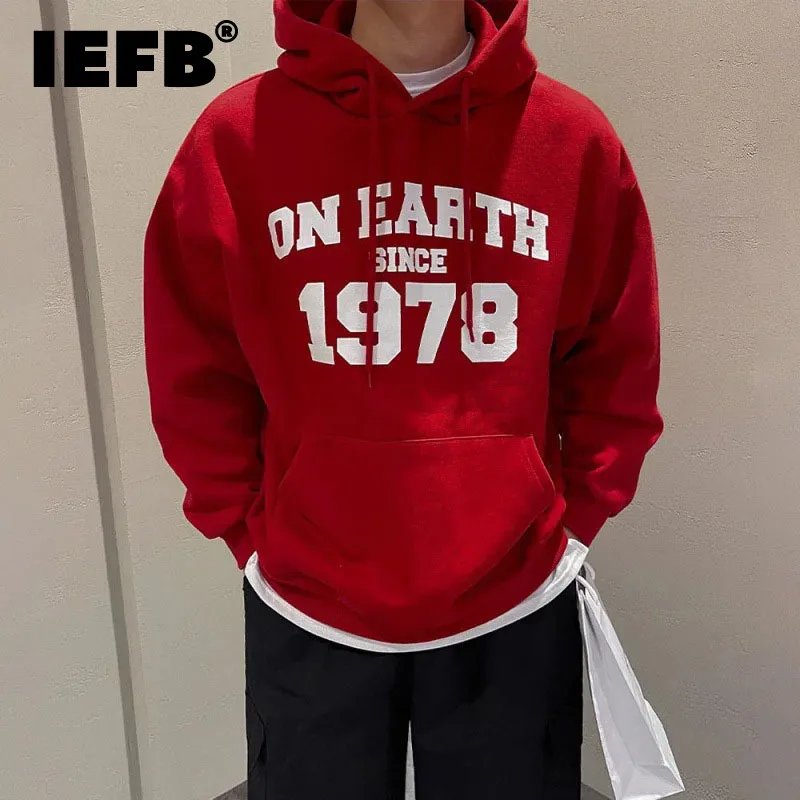 

IEFB Printing Hoodies Men's Top Korean Style Pullover Coat Letter Casual Drawstring 2024 New Trend Summer Male Clothing 9C5008