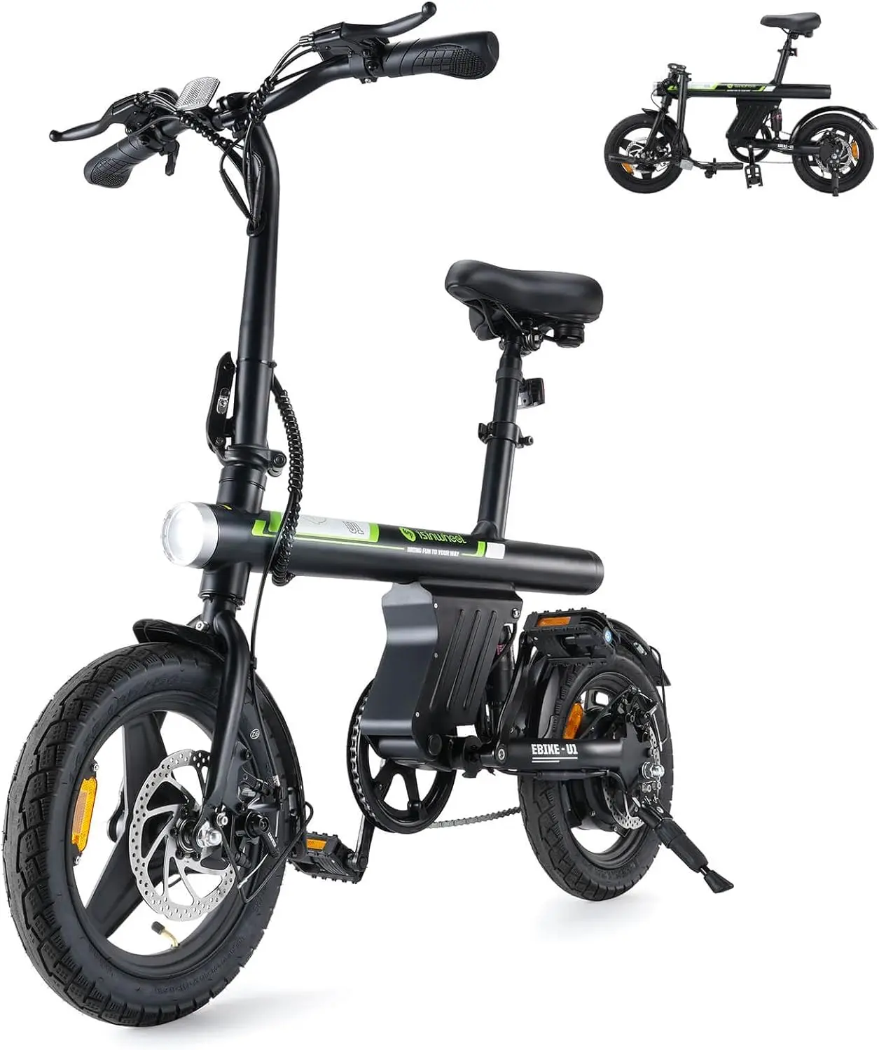 isinwheel U1 Electric Bike for Adults 500W Motor, 20 mph Folding Ebike, 14