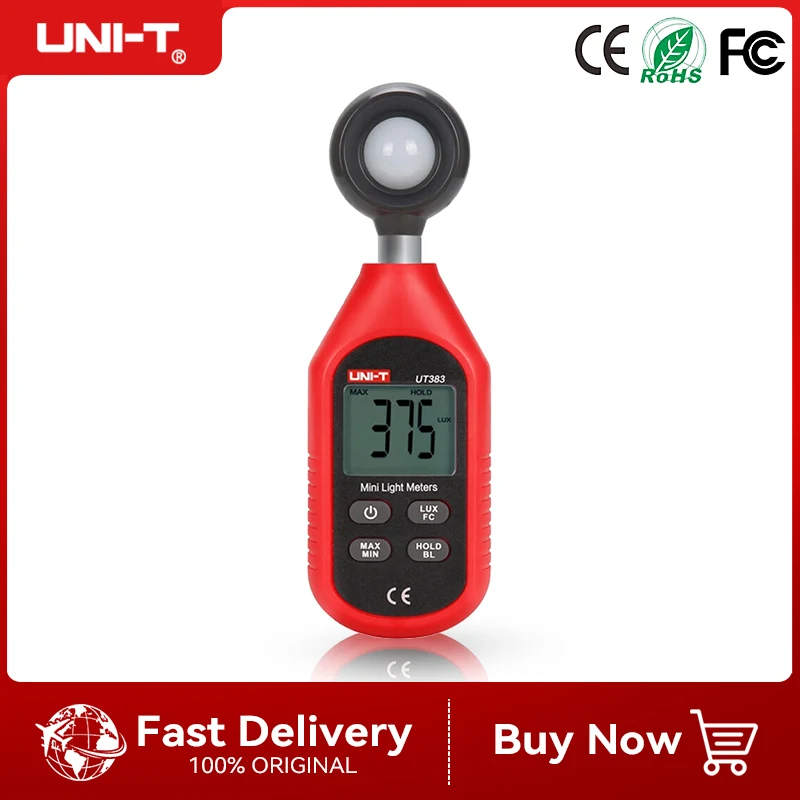 UNI-T UT383 Digital Light Meter UT383BT Lux Meter 200,000 lux Illuminometers Photometer Environmental Tester Bluetooth