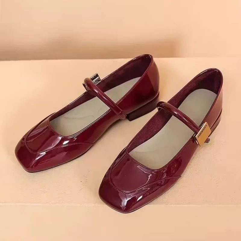 ​​2025 New French Vintage Burgundy Patent Mary Jane Flats for Women - Round Toe, Antique Buckle, Wedding & Office Casual Shoes​ image 5