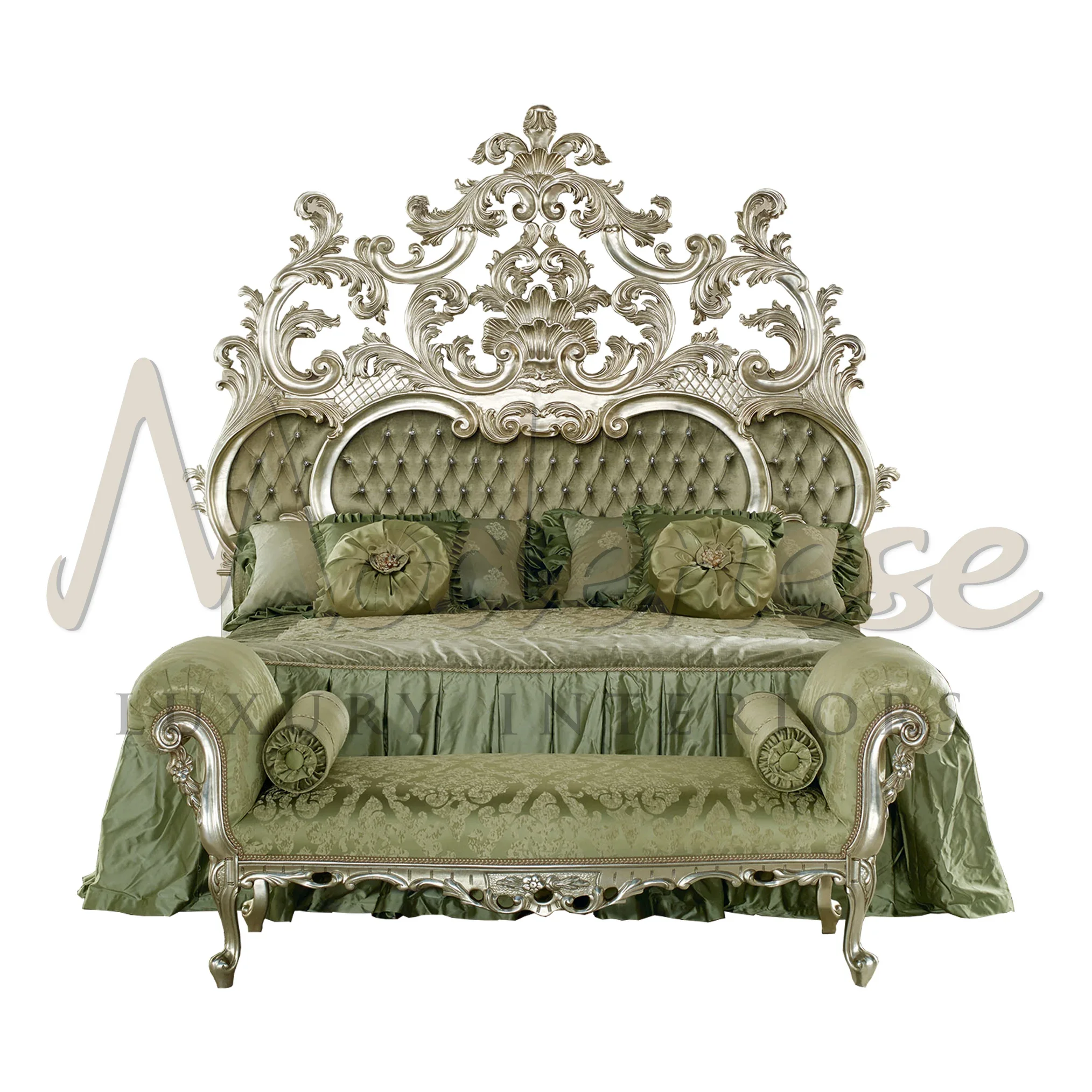 

21st Century Green Double Bed By Modenese Gastone, Interiors Baroque Inspiration