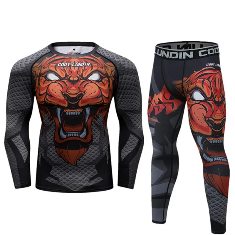 Men's Muay Thai Men GYM MMA Kickboxing Sport Suit MMA BJJ Rashguard T Shirts Rash Guard Fitness Tracksuit Boxing Jersey Set 12