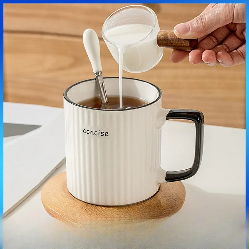 

Ceramic mug with lid and spoon, Japanese style coffee cup for couples, breakfast cup, drinking cup, gift cup