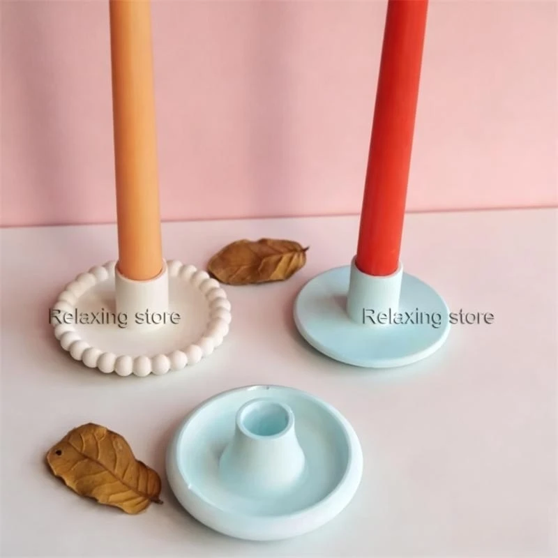 Candelabro de cemento de forma redonda, molde creativo de silicona para decoración del hogar, soporte de vela de hormigón, contenedor, moldes de resina epoxi