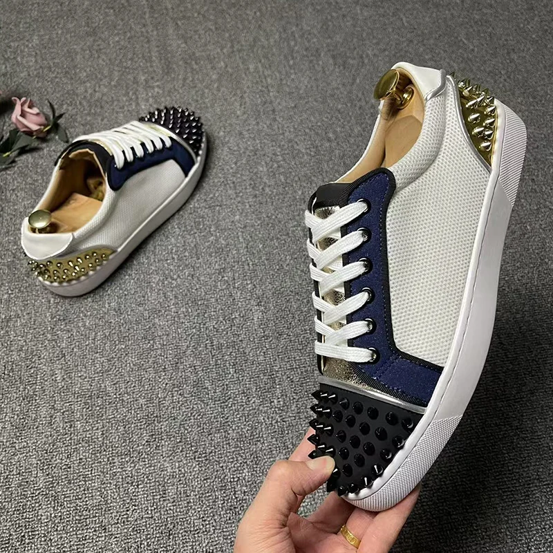 men's casual hip hop rock rivets shoes lace-up breathable spikes studded shoe flats sneakers youth brand designer footwear trend