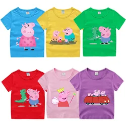 Peppa domuz T Shirt çocuk doğum günü tişörtlerin çocuk Boy kız karikatür yaz giysileri bebek Tops doğum günü hediyesi