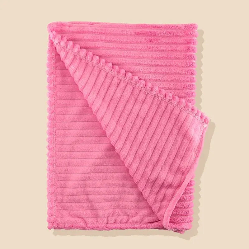 68*99cm Baby Blanket Thickened Solid Color Flannel Striped Baby Swaddle Blanket CHILDREN\'S Sofa Blanket Cover Blanket