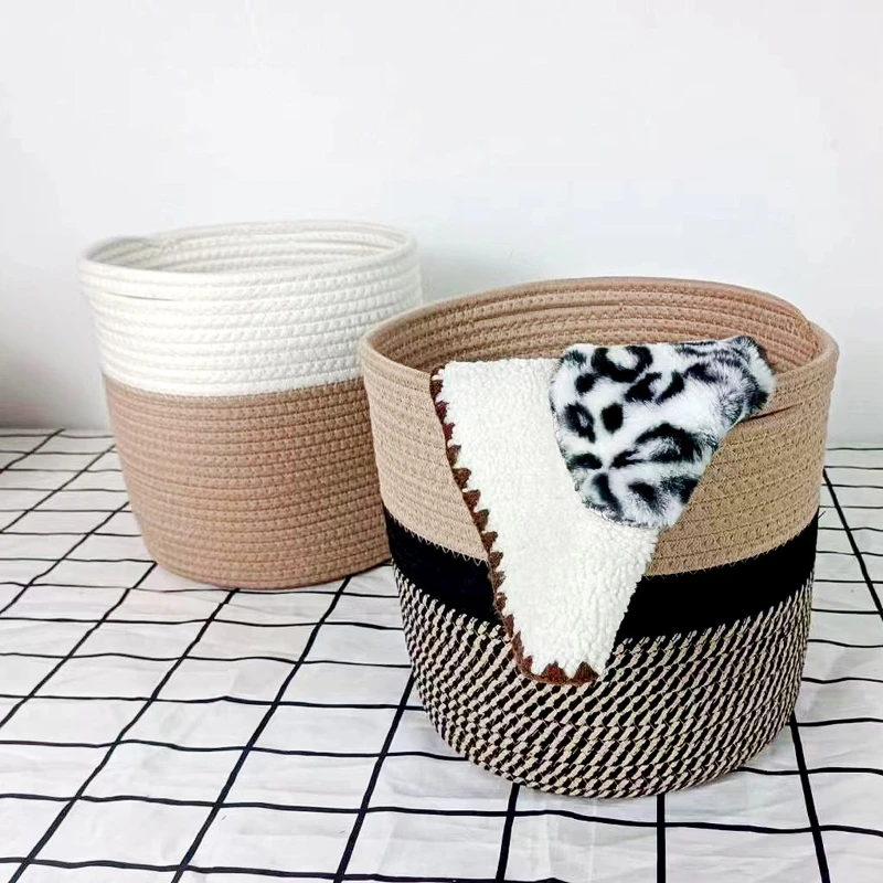 

Cotton Rope Tabletop Handmade Stackable Laundry Woven Basket,Picnic,Snack Toy and Sundries Organizer,woven Basket Storage Box