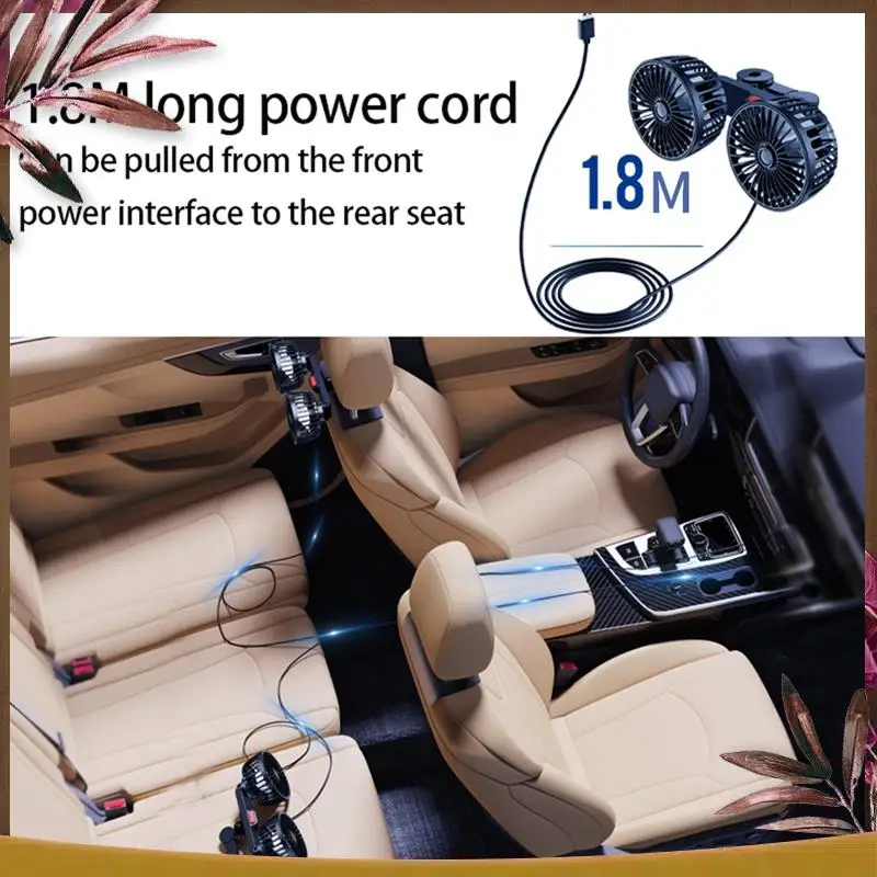 AB59-Fan For Car Electric Car Clip Cooling Fans Headrest 360 Degree Car Fan Rotatable Dual Head 3 Speed Rear Seat Air Fan