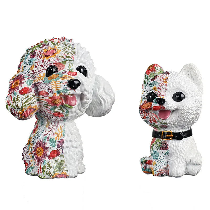 Light Luxury Creative Printed Poodle Shiba Inu Figurine Cute Decor for Living Room TV Stand Entryway Wine Cabinet Home Ornament