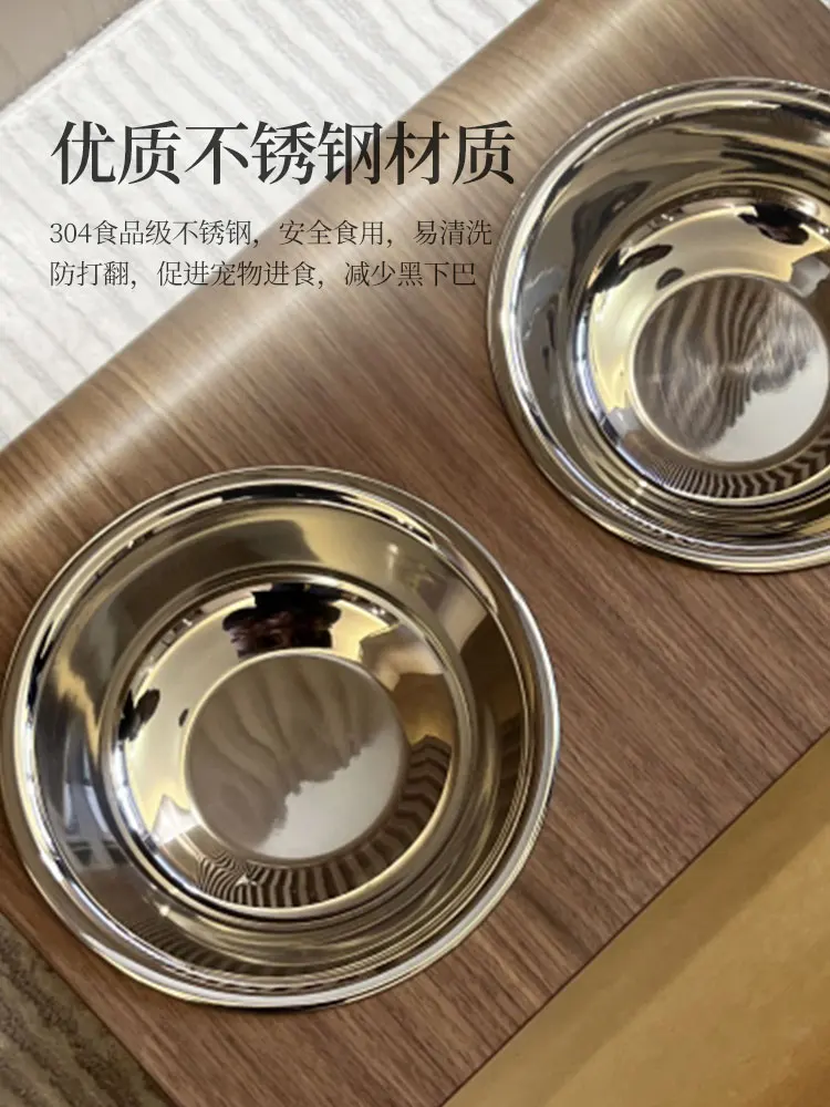 The product can be customized.Cat bowl stainless steel black walnut dog bowl cat anti black chin dog anti knockover rice bowl