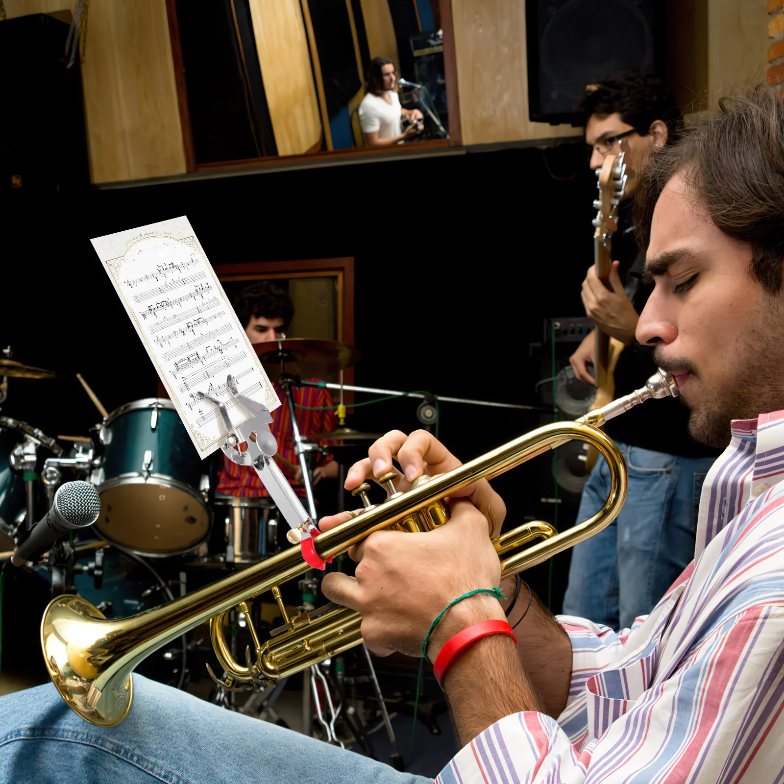 Carpeta de música, carpeta de hojas de trompeta, soporte de arpa para trombón, abrazadera de puntuación resistente, suministro de hierro duradero